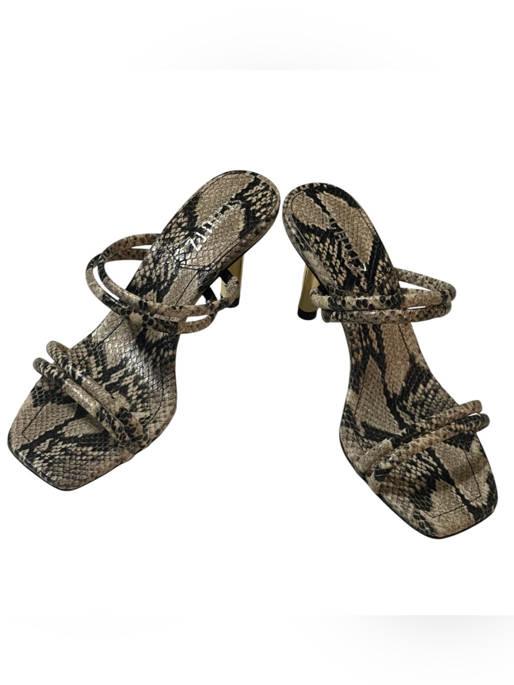 SCHUTZ “LOVER” SNAKE-EMBOSSED SQUARE TOE  SLIP IN SANDALS SZ 7MED EUC